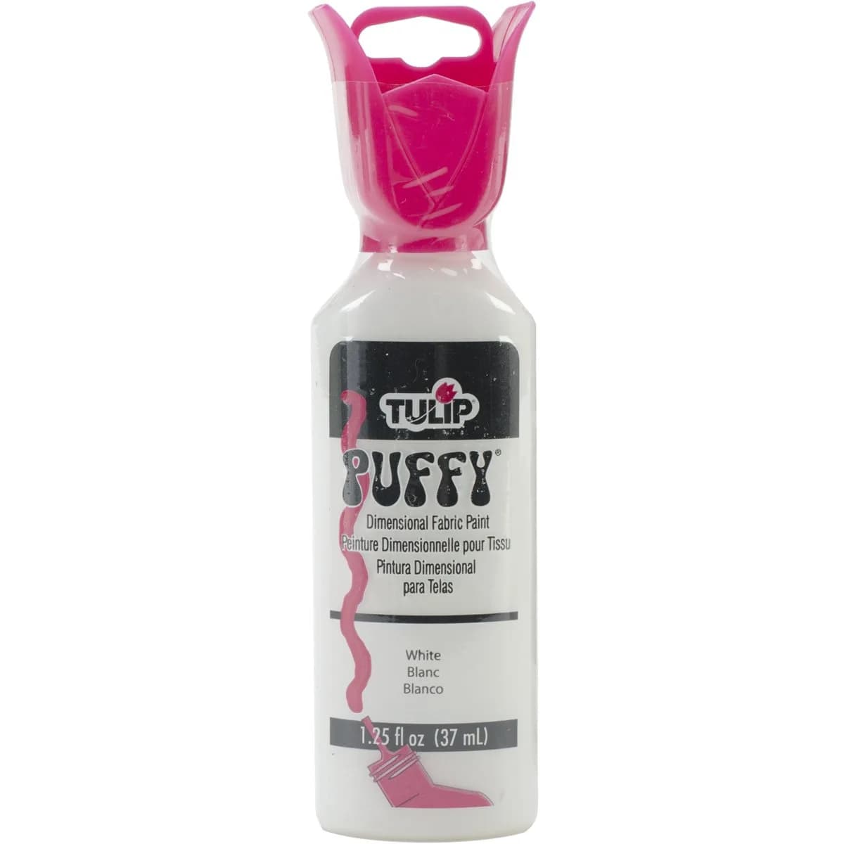 Tulip Dimensional Fabric Paint Metallic Silver 37ml (1.25 Fl Oz) | Permanent Raised Designs for Crafts — Puffy White