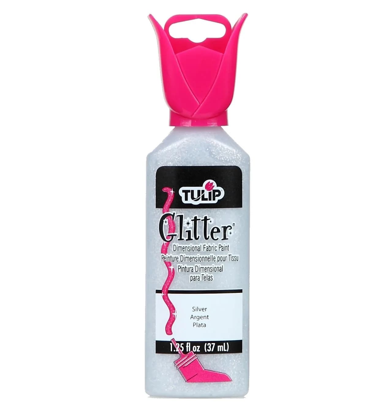 Tulip Dimensional Fabric Paint Glitter Silver 37ml (1.25 Fl Oz) | Permanent Raised Texture for Crafts - main product image