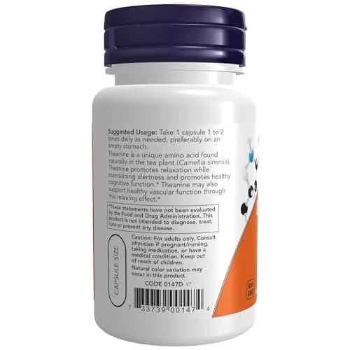 NOW Foods L-Theanine 200 mg with Inositol Veg Capsules 60 Count | Promotes Relaxation & Alertness thumbnail 3