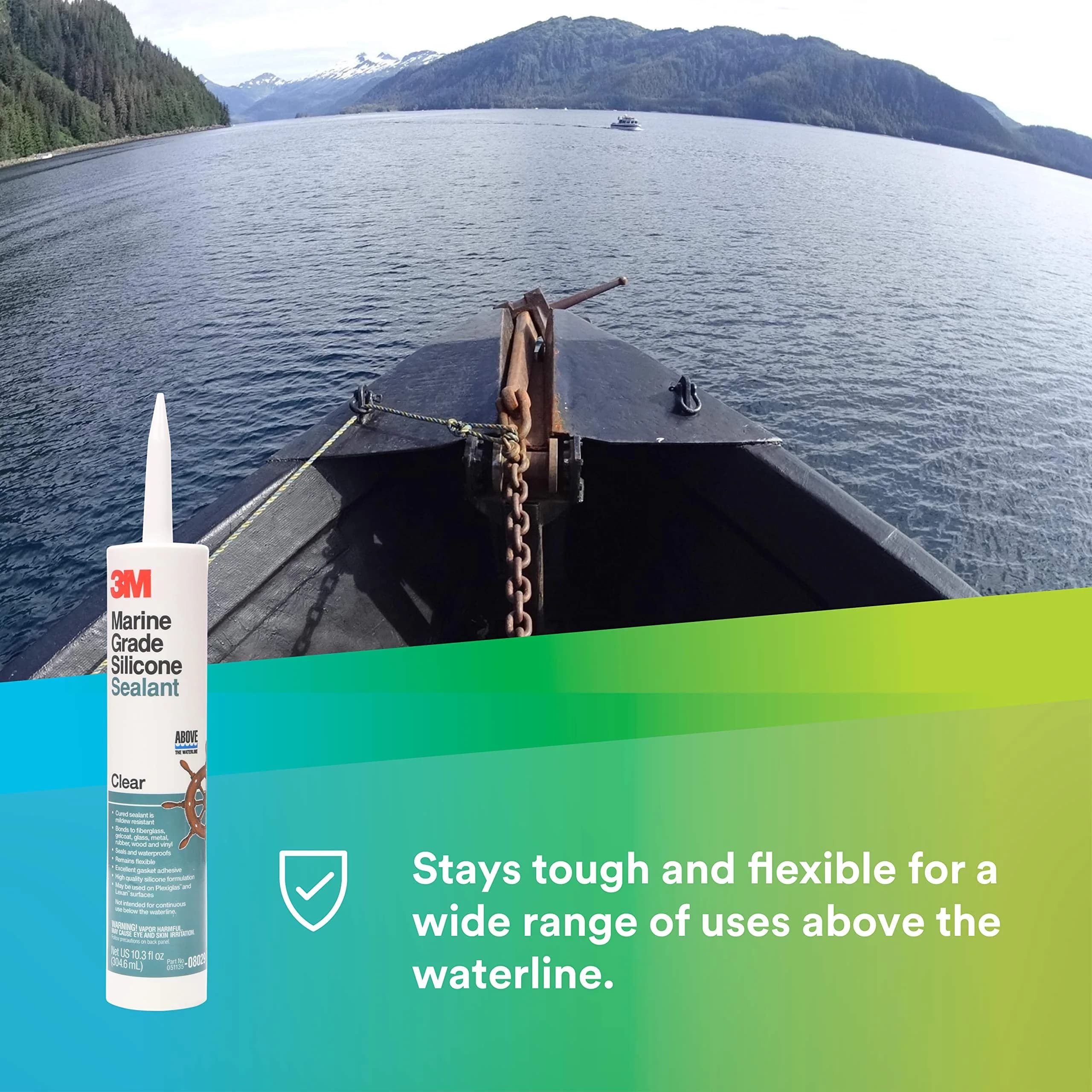 3M Marine Grade Silicone Sealant Clear 304 mL (10.3 fl oz) | Above Waterline Interior/Exterior Sealing thumbnail 2