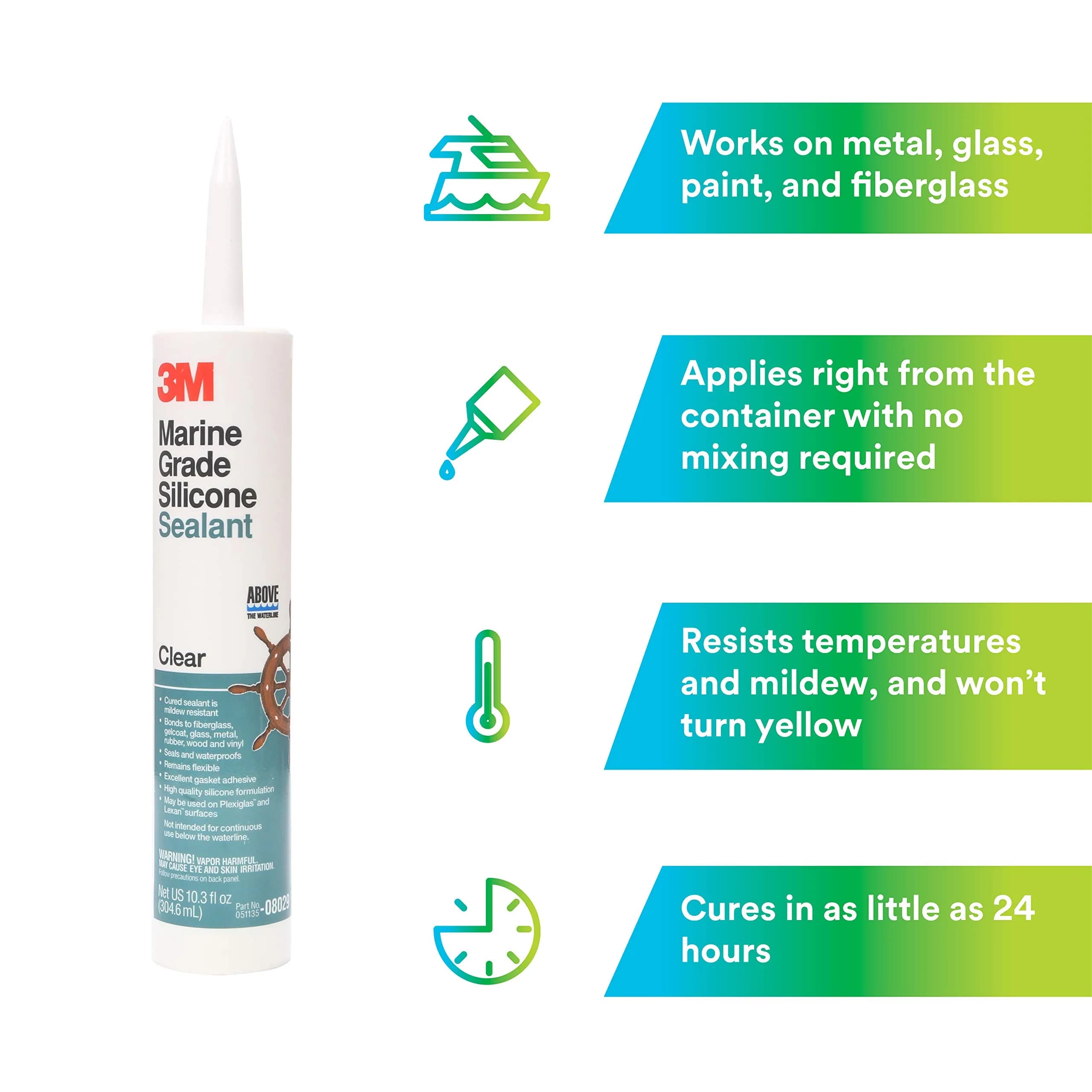 3M Marine Grade Silicone Sealant Clear 304 mL (10.3 fl oz) | Above Waterline Interior/Exterior Sealing thumbnail 3