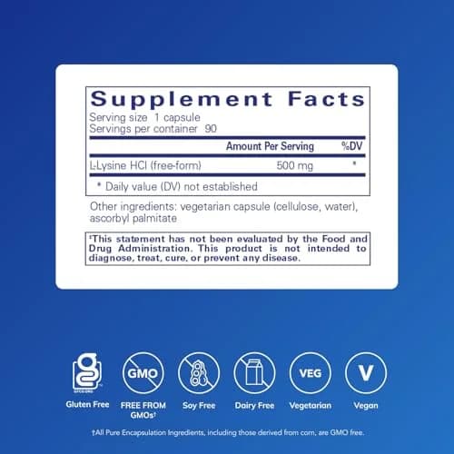 Pure Encapsulations L-Lysine 90 Capsules | Supports Immune & Gum Health thumbnail 2