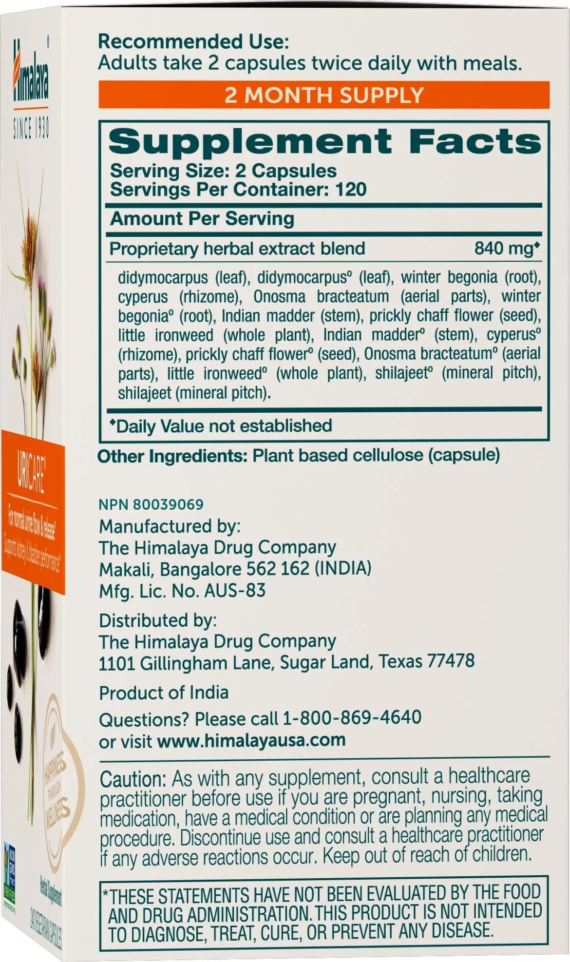 Himalaya UriCare Herbal Supplement 240 Capsules (60 Day Supply) | Kidney & Bladder Support - view 2