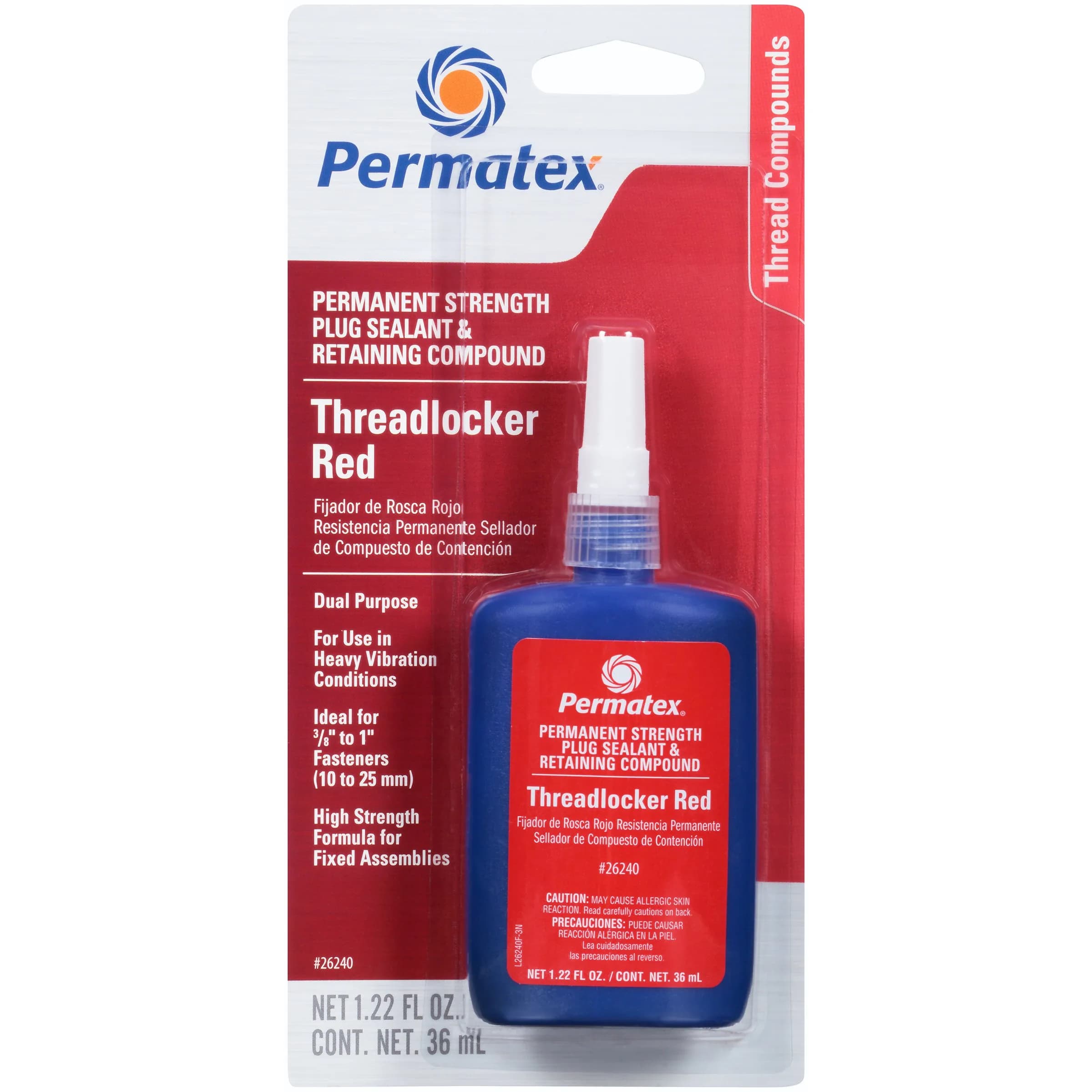 Permatex High Strength Threadlocker Red 36 ml | 3,000 PSI Locking Power for Automotive & Industrial Use — Liquid - Permanent Strength