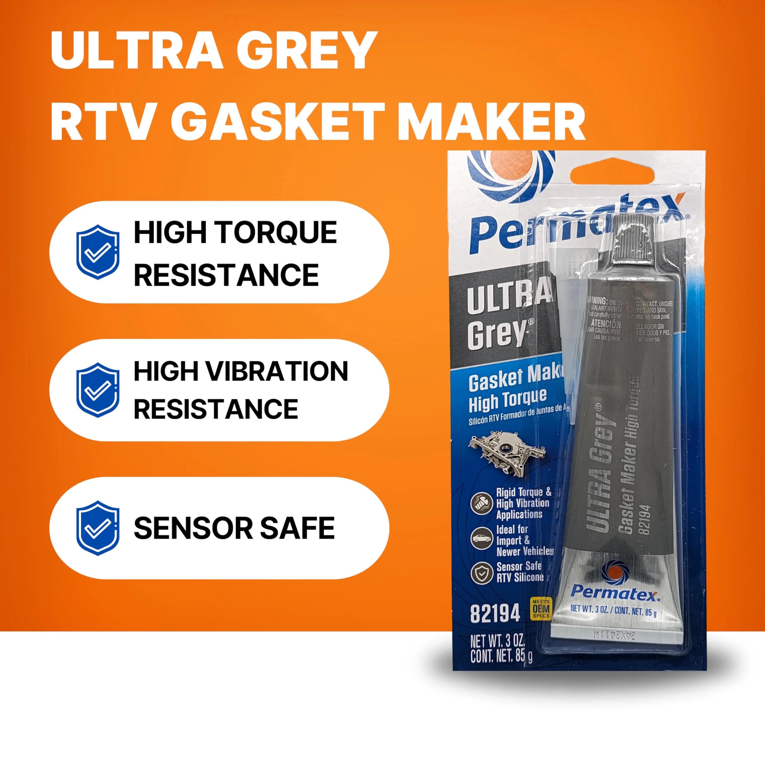 Permatex Ultra Grey Rigid High-Torque RTV Silicone Gasket Maker 81.8g (3.0 oz) | For High-Torque & Vibration Applications - view 3