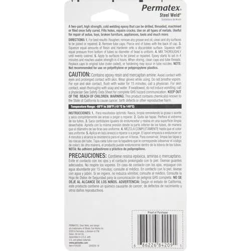 Permatex PermaPoxy 4 Minute Multi-Metal Epoxy 59ml (2 oz) | Bonds Aluminum, Steel, Copper, Brass thumbnail 2