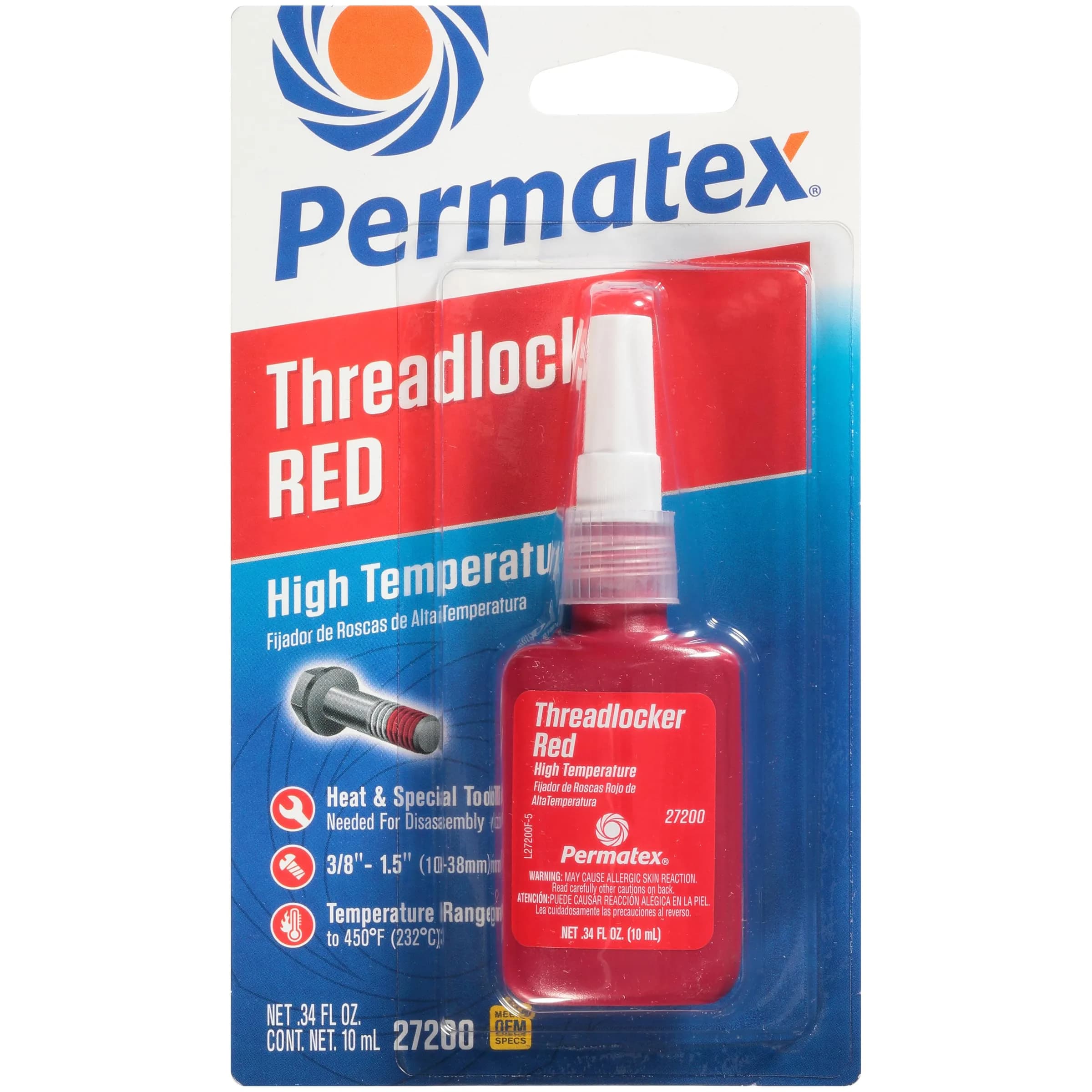 Permatex High Temperature Threadlocker Red 10 ml | Extreme Heat Resistance for Heavy-Duty Applications