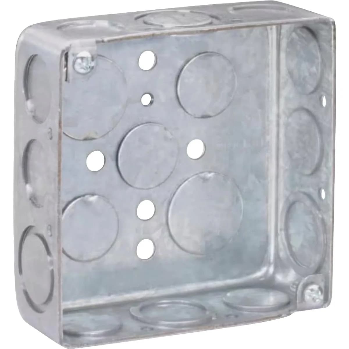 Steel City 4" Square Electrical Box 21 cu in, 1.5" Deep, 1/2" & 3/4" Knockouts | Pre-Galvanized Steel - main product image