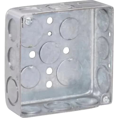 Steel City 4" Square Electrical Box 21 cu in, 1.5" Deep, 1/2" & 3/4" Knockouts | Pre-Galvanized Steel thumbnail 1