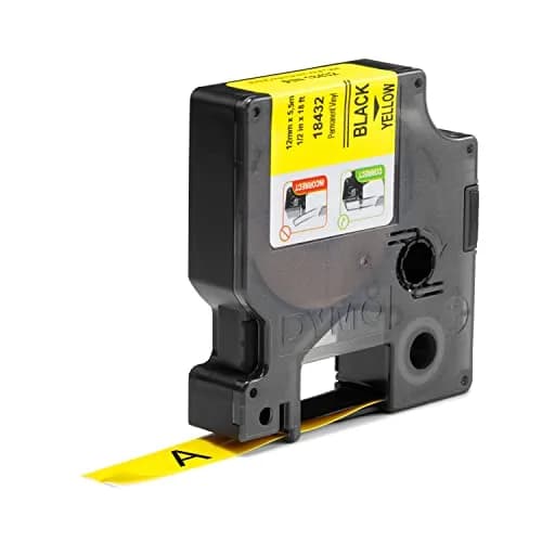 DYMO Rhino Industrial Vinyl Labels 1/2" (12MM) Black Print on Yellow Tape | Durable & Weather-Resistant thumbnail 2