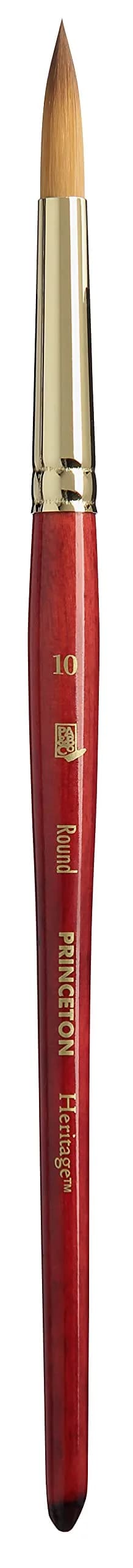 Princeton Heritage Round Brush Size 10 (0.4cm x 0.4cm x 21.8cm) | Synthetic Sable Filament for Watercolor — Scarlet
