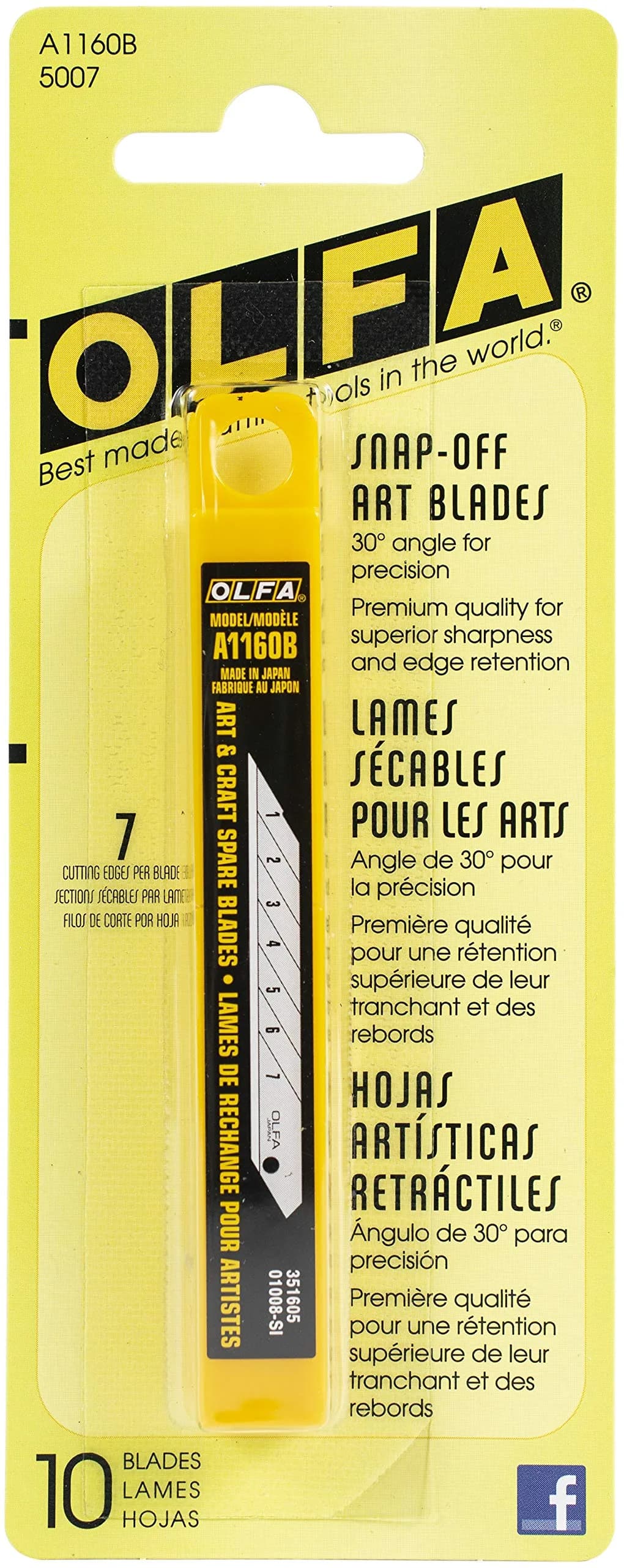 OLFA 5007 A1160B 9mm Snap-Off Art Blade, 10-Pack | Stainless Steel, Precise Cutting