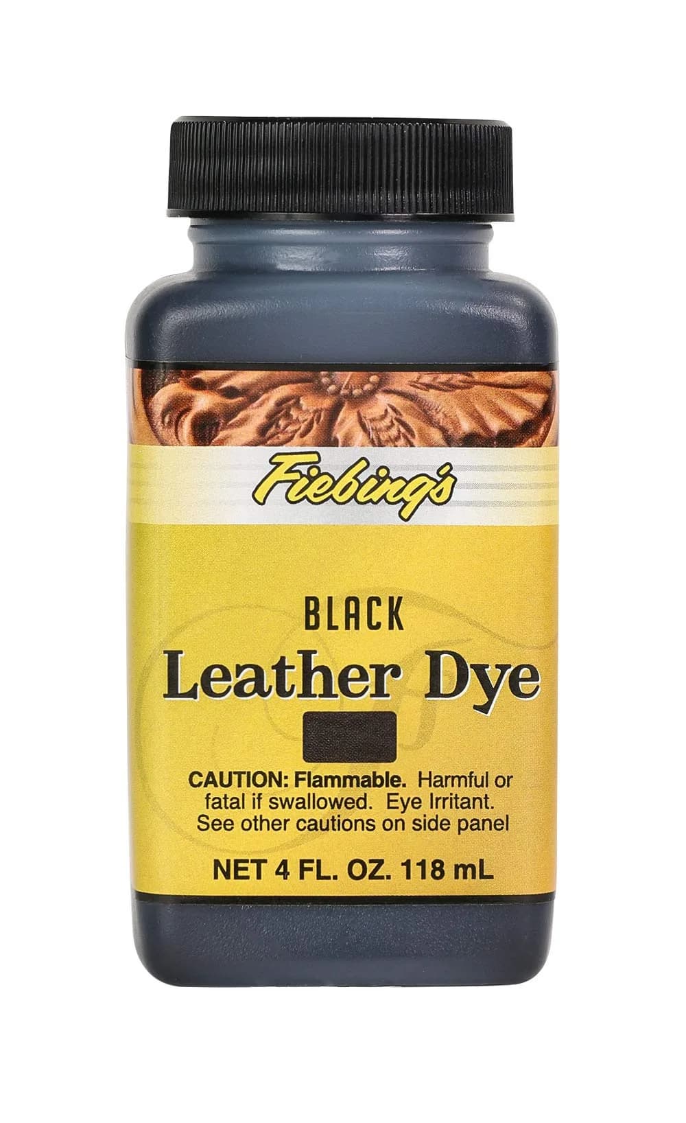 Fiebing's Leather Dye Black 4 fl. oz. (118 ml) | Penetrating Alcohol-Based Dye for Vegetable Tanned Leather