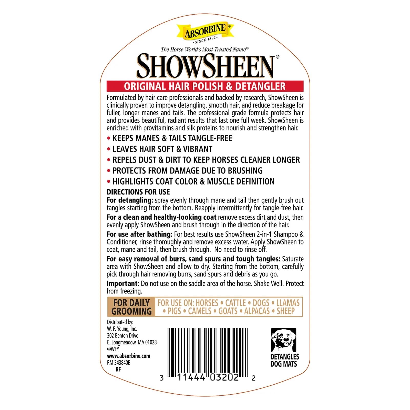 Absorbine ShowSheen 32 fl oz Refill Bottle: Hair Polish & Detangler for Horses & Dogs - view 2