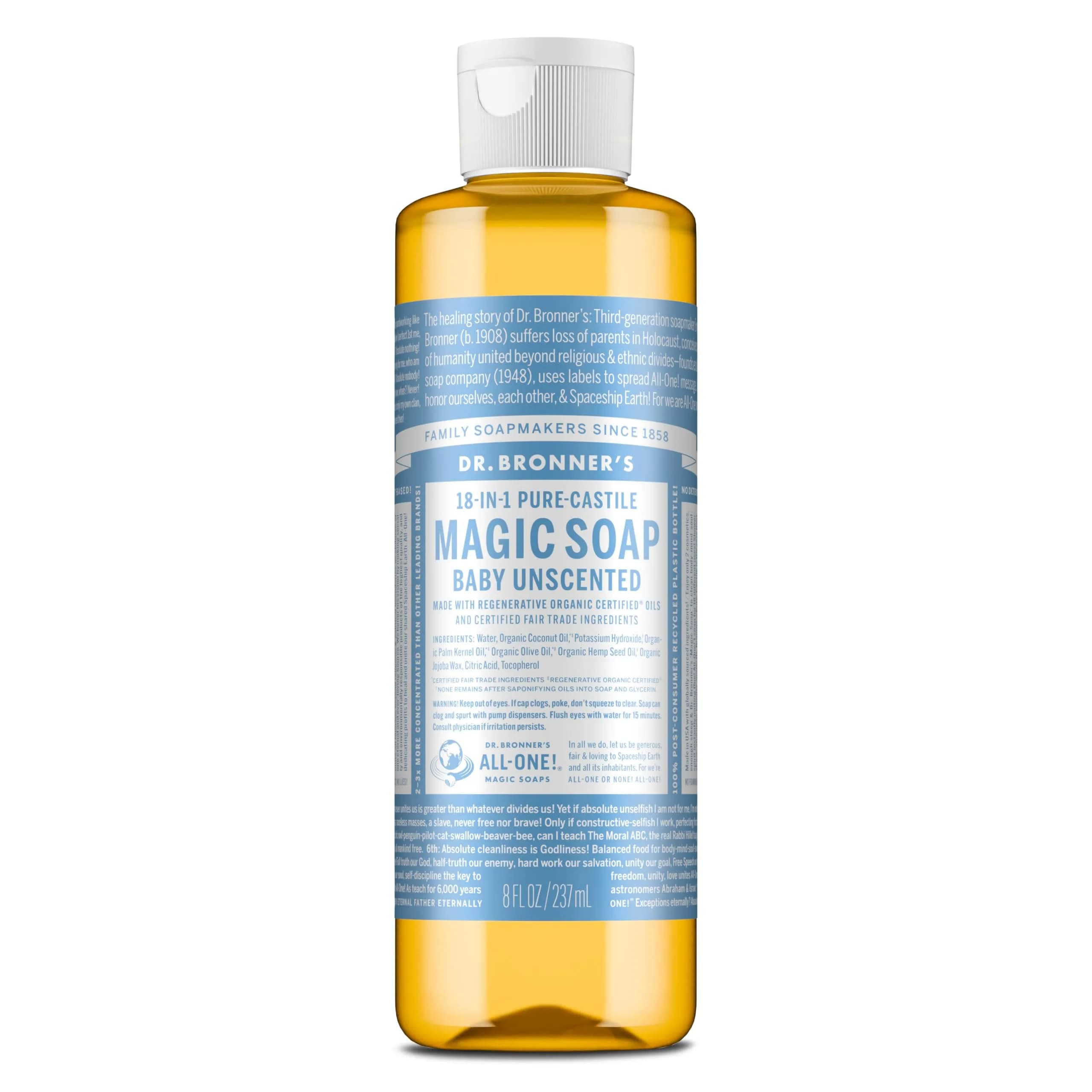 Dr. Bronner's Baby Unscented Pure-Castile Liquid Soap 946ml (32 Fl Oz) | Made with Regenerative Organic Certified Oils — 8 Fl Oz