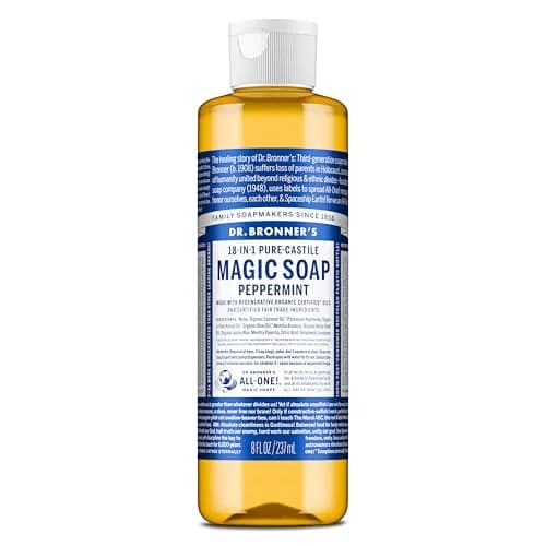 Dr. Bronner's Peppermint Pure-Castile Liquid Soap 237ml (8 Fl Oz) | Gentle Multi-Use Body Wash & Cleanser — 8 Fl Oz