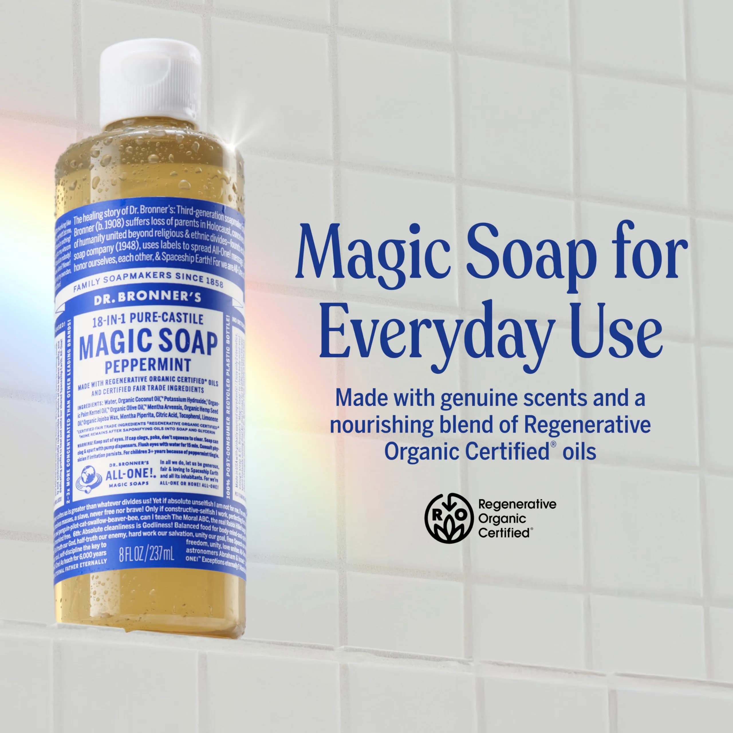 Dr. Bronner's Peppermint Pure-Castile Liquid Soap 237ml (8 Fl Oz) | Gentle Multi-Use Body Wash & Cleanser - view 2