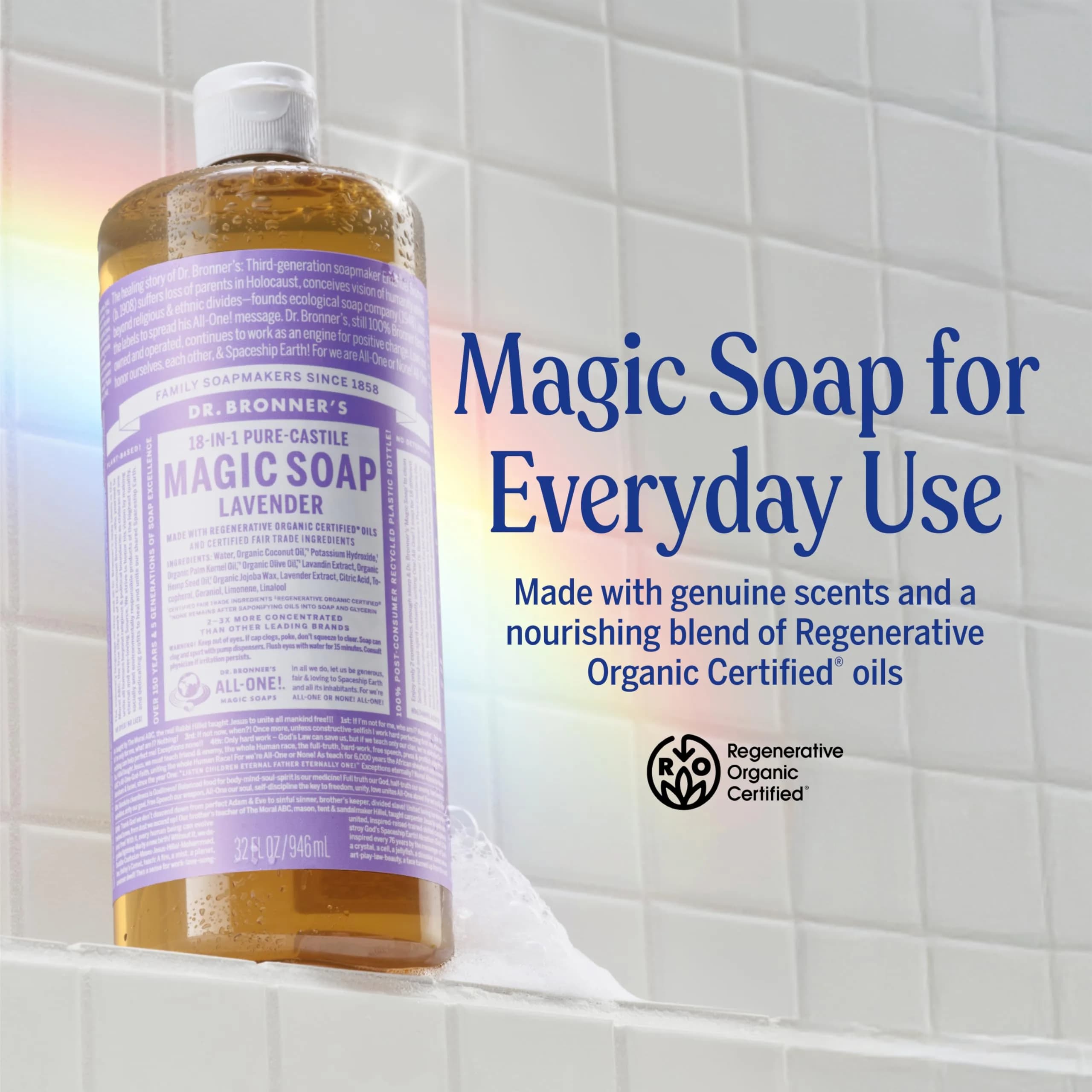 Dr. Bronner's Pure-Castile Liquid Soap Lavender 946ml (32 Fl Oz) | Organic, Vegan, 18-in-1 Uses - view 2