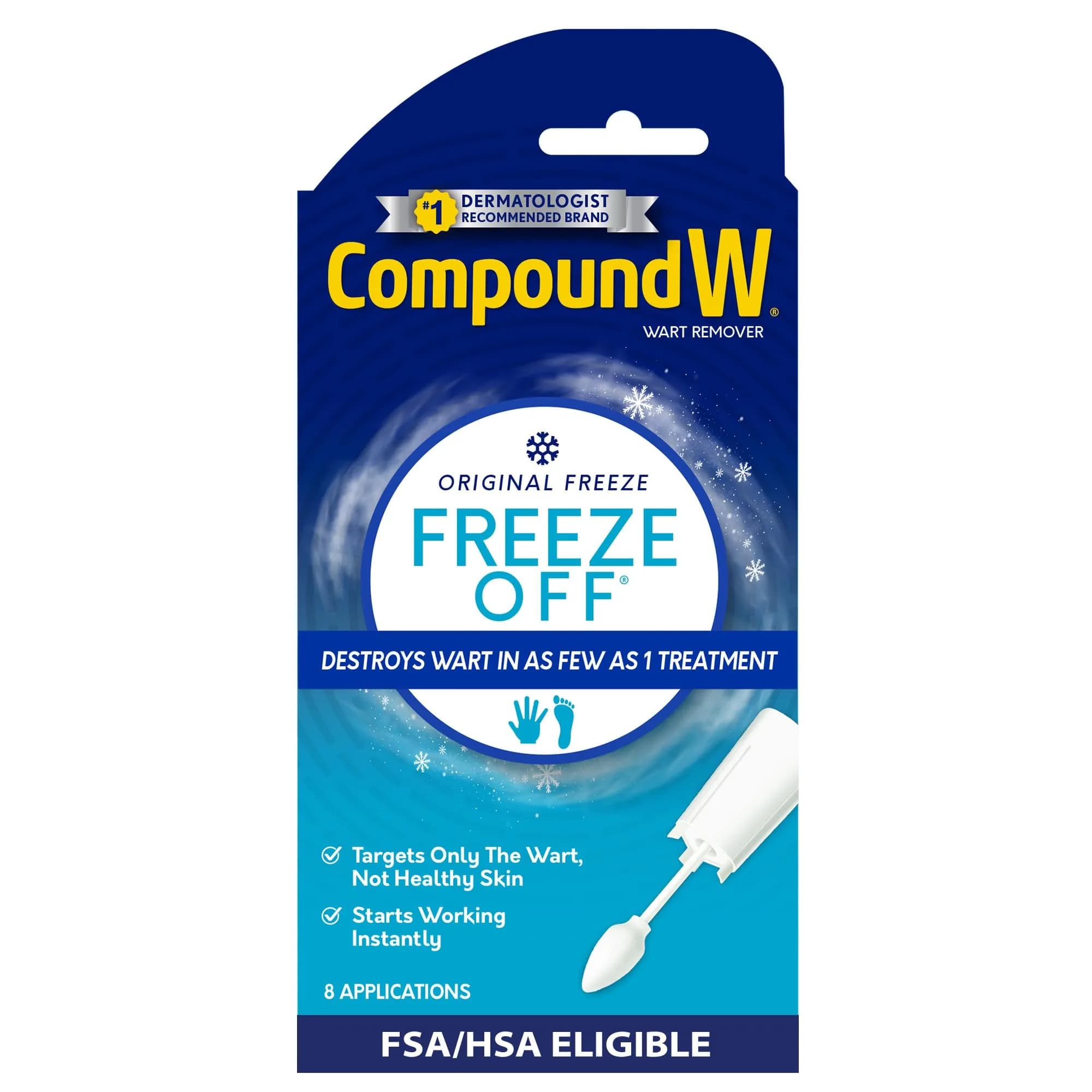 Compound W Freeze Off Wart Remover 8 Applications | Fast-Acting Cryotherapy for Common & Plantar Warts - main product image