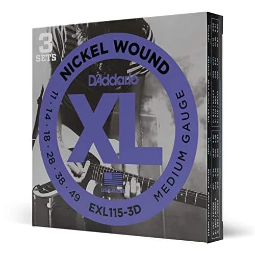 D'Addario XL Nickel EXL115-3D Electric Guitar Strings, 11-49, 3 Sets | Bright Tone & Perfect Intonation thumbnail 1