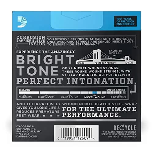 D'Addario XL Nickel EXL115-3D Electric Guitar Strings, 11-49, 3 Sets | Bright Tone & Perfect Intonation thumbnail 2