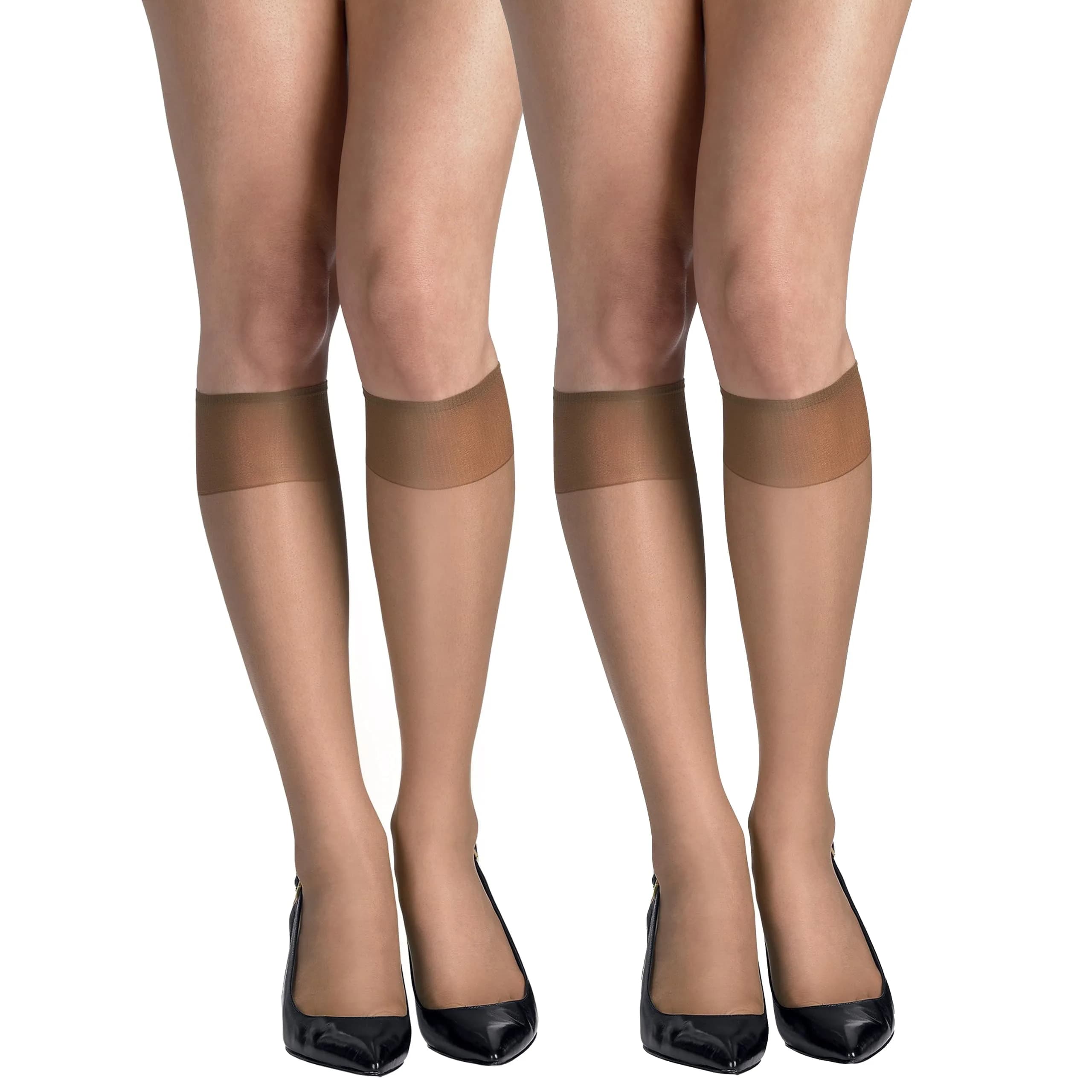 Hanes Silk Reflections Women's 2-Pack Knee High Sheer Toe Stockings | Silky Sheer, One Size, Beige