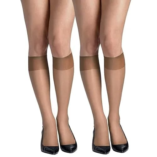 Hanes Silk Reflections Women's 2-Pack Knee High Sheer Toe Stockings | Silky Sheer, One Size, Beige thumbnail 1