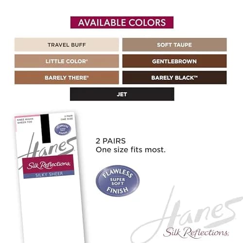 Hanes Silk Reflections Women's 2-Pack Knee High Sheer Toe Stockings | Silky Sheer, One Size, Beige thumbnail 4