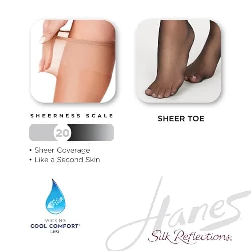 Hanes Silk Reflections Women's 2-Pack Knee High Sheer Toe Stockings | Silky Sheer, One Size, Beige thumbnail 3
