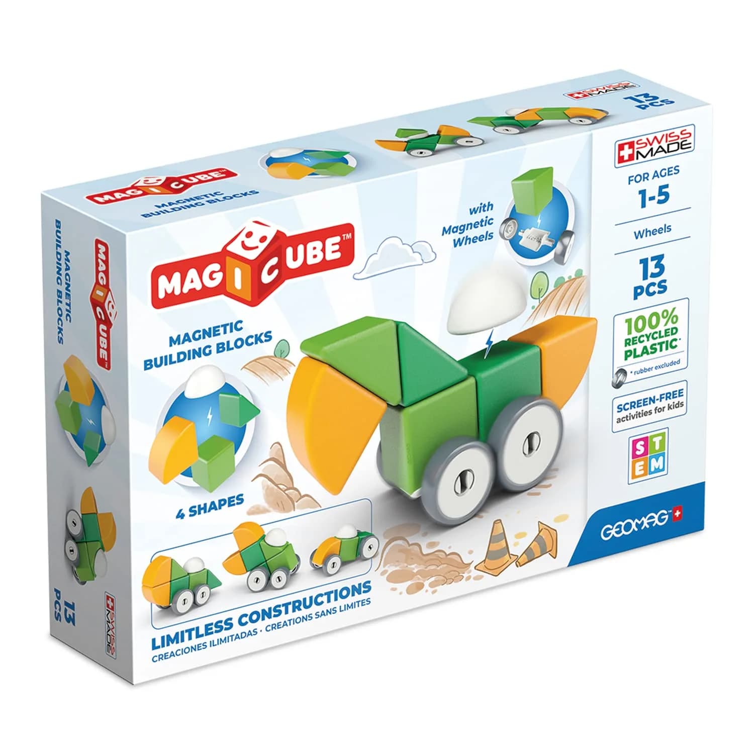 Geomag Magicube Magnetic Blocks for Toddlers 13 pcs | Swiss STEM Building Toy for Ages 1–5