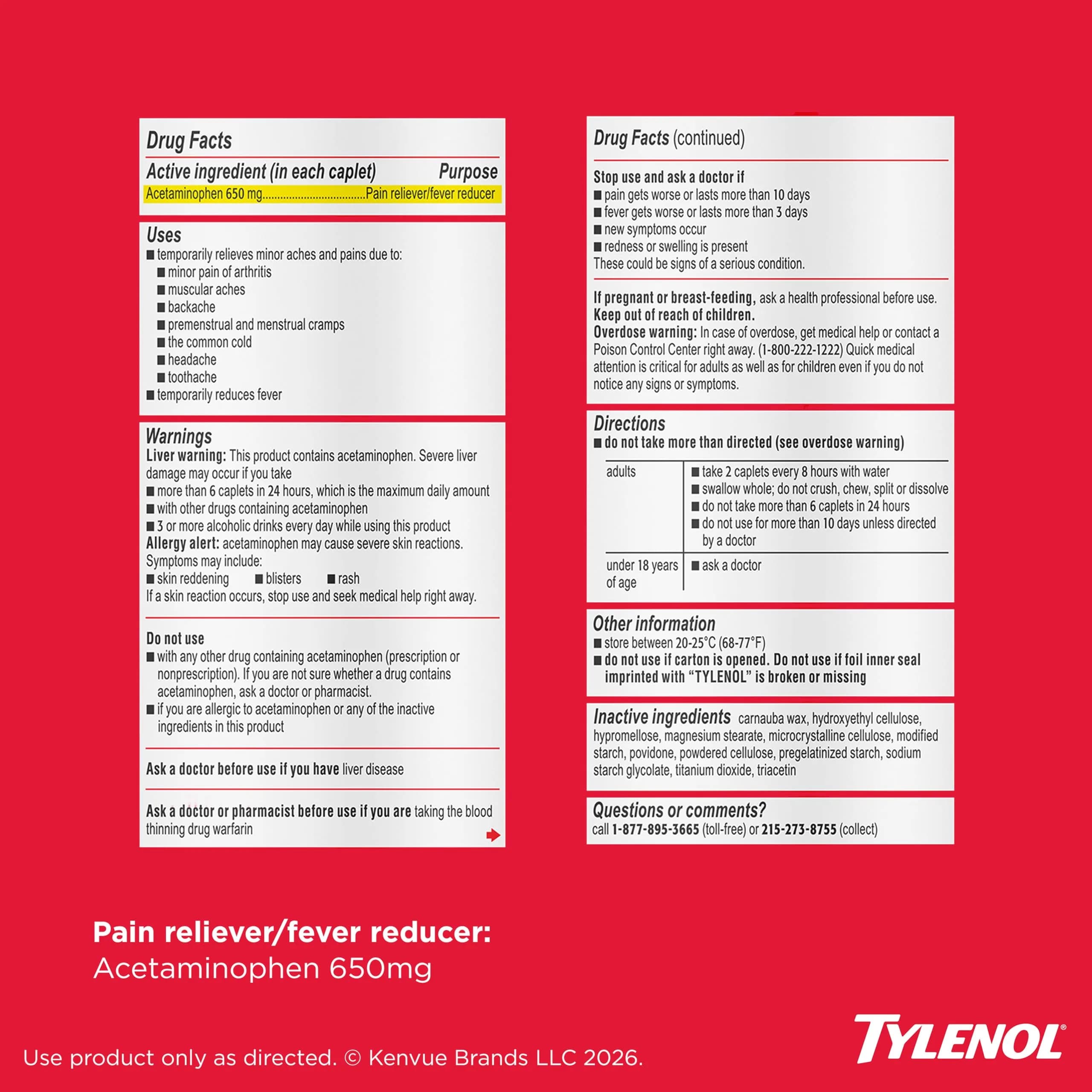 Tylenol 8-Hour Arthritis Pain Relief Caplets 650 mg Acetaminophen 225 Count | Extended Release Pain Relief - view 8