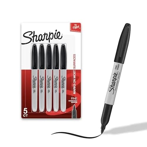 Sharpie Permanent Markers, Fine Tip, Black, 5 Count (23.65ml) | Fade & Water Resistant Ink thumbnail 1