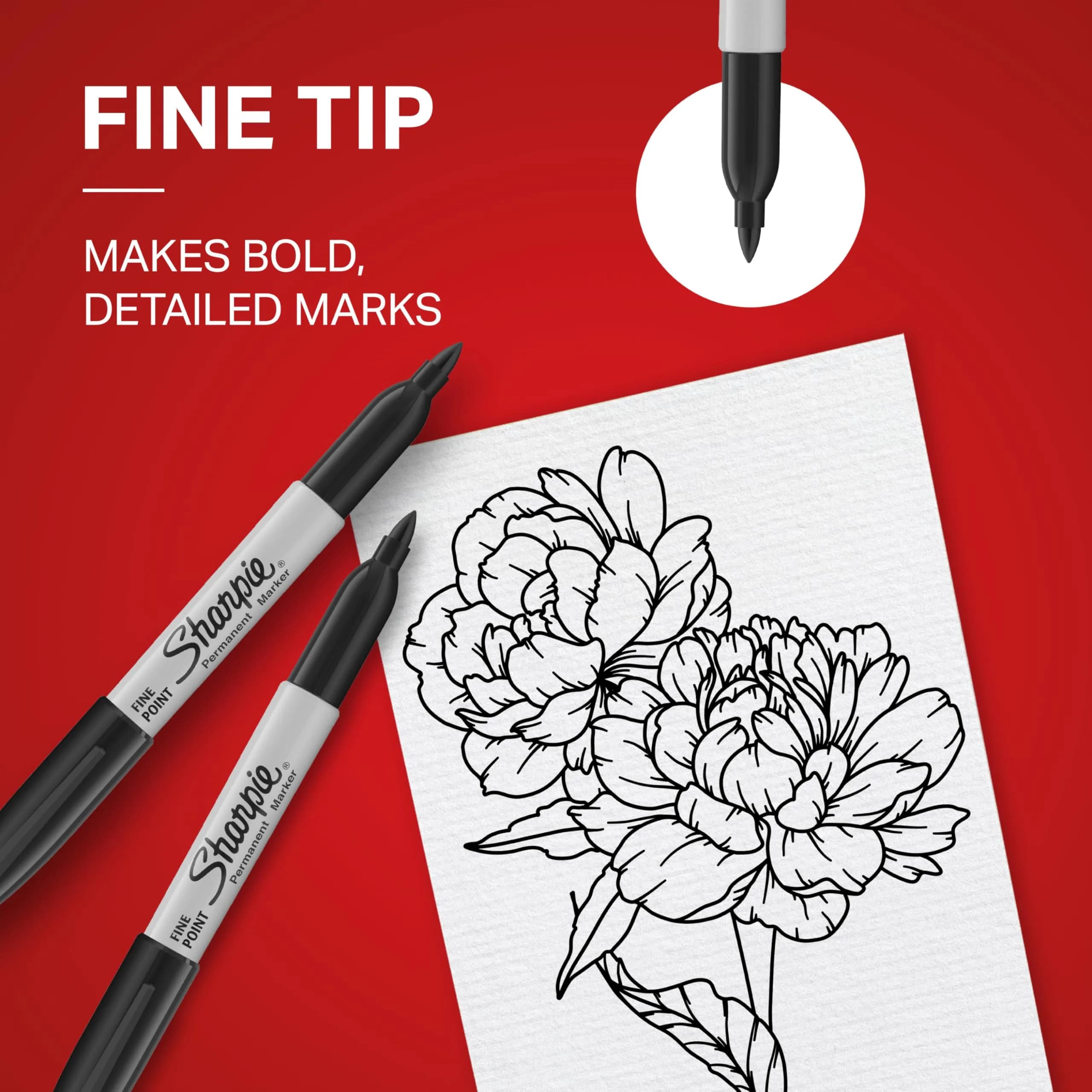 Sharpie Permanent Markers, Fine Tip, Black, 5 Count (23.65ml) | Fade & Water Resistant Ink - view 6