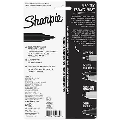 Sharpie Permanent Markers, Fine Tip, Black, 5 Count (23.65ml) | Fade & Water Resistant Ink thumbnail 7