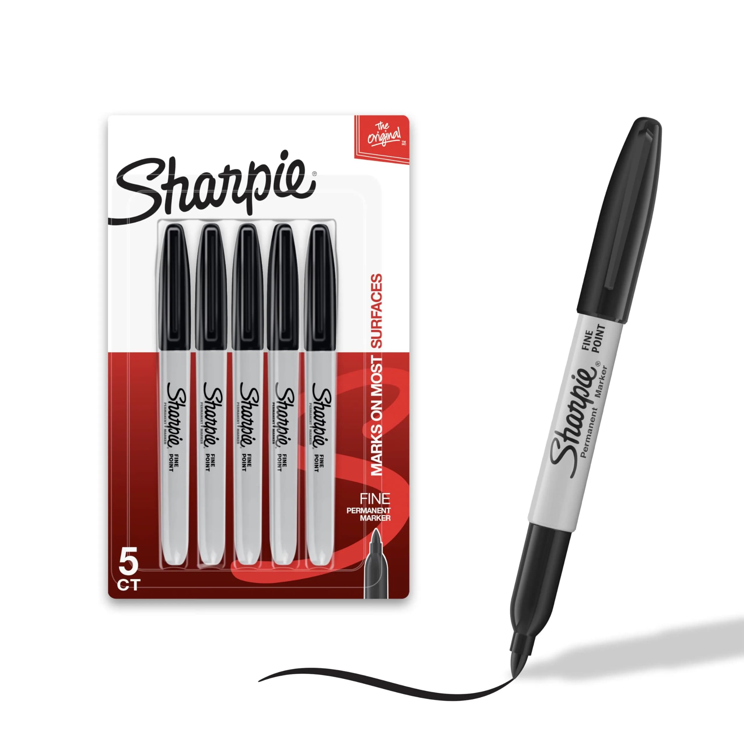 Sharpie Permanent Markers, Fine Tip, Black, 5 Count (23.65ml) | Fade & Water Resistant Ink - main product image
