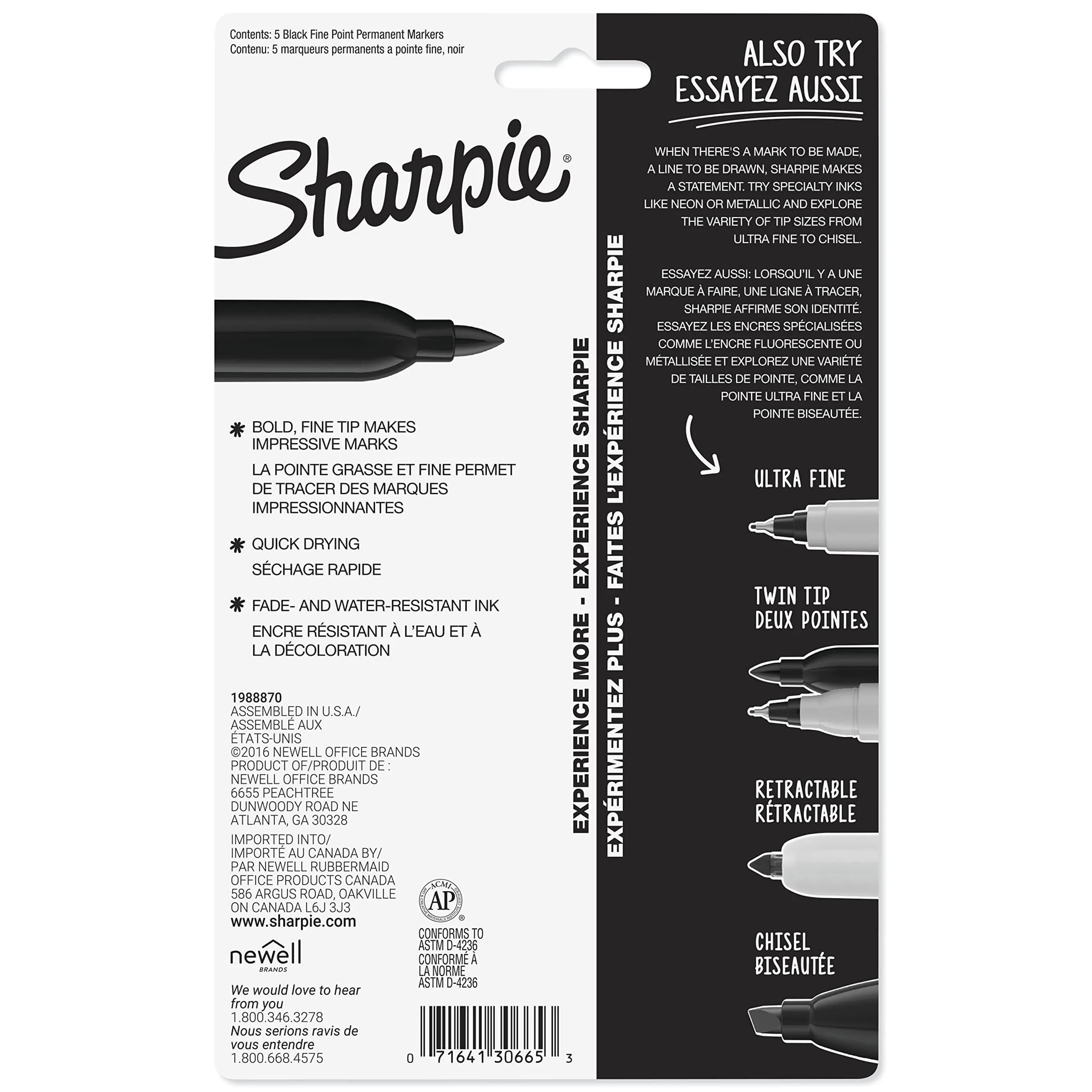 Sharpie Permanent Markers, Fine Tip, Black, 5 Count (23.65ml) | Fade & Water Resistant Ink - view 7