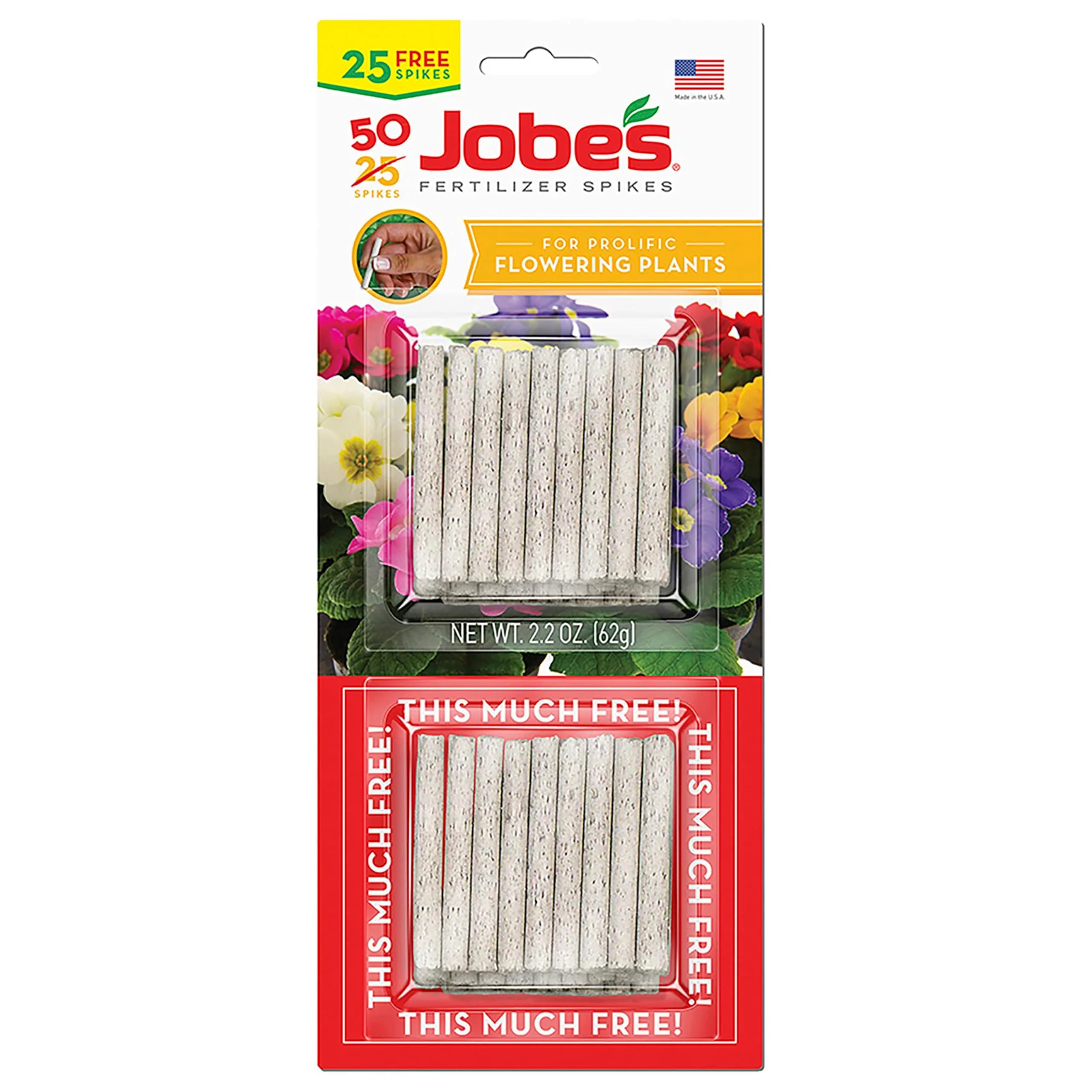 Jobe's Organics Flowering Plant Fertilizer Spikes 10-10-4 NPK, 50 Count | Easy Plant Care for Indoor Flowering Houseplants - main product image