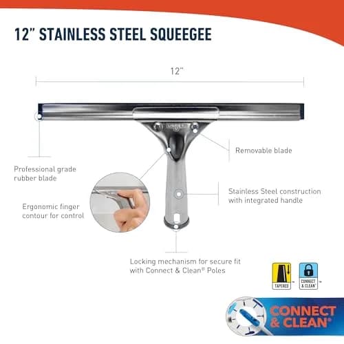Unger Professional Stainless Steel Heavy-Duty Squeegee 30.48cm (12") | Streak-Free Window Cleaning thumbnail 3