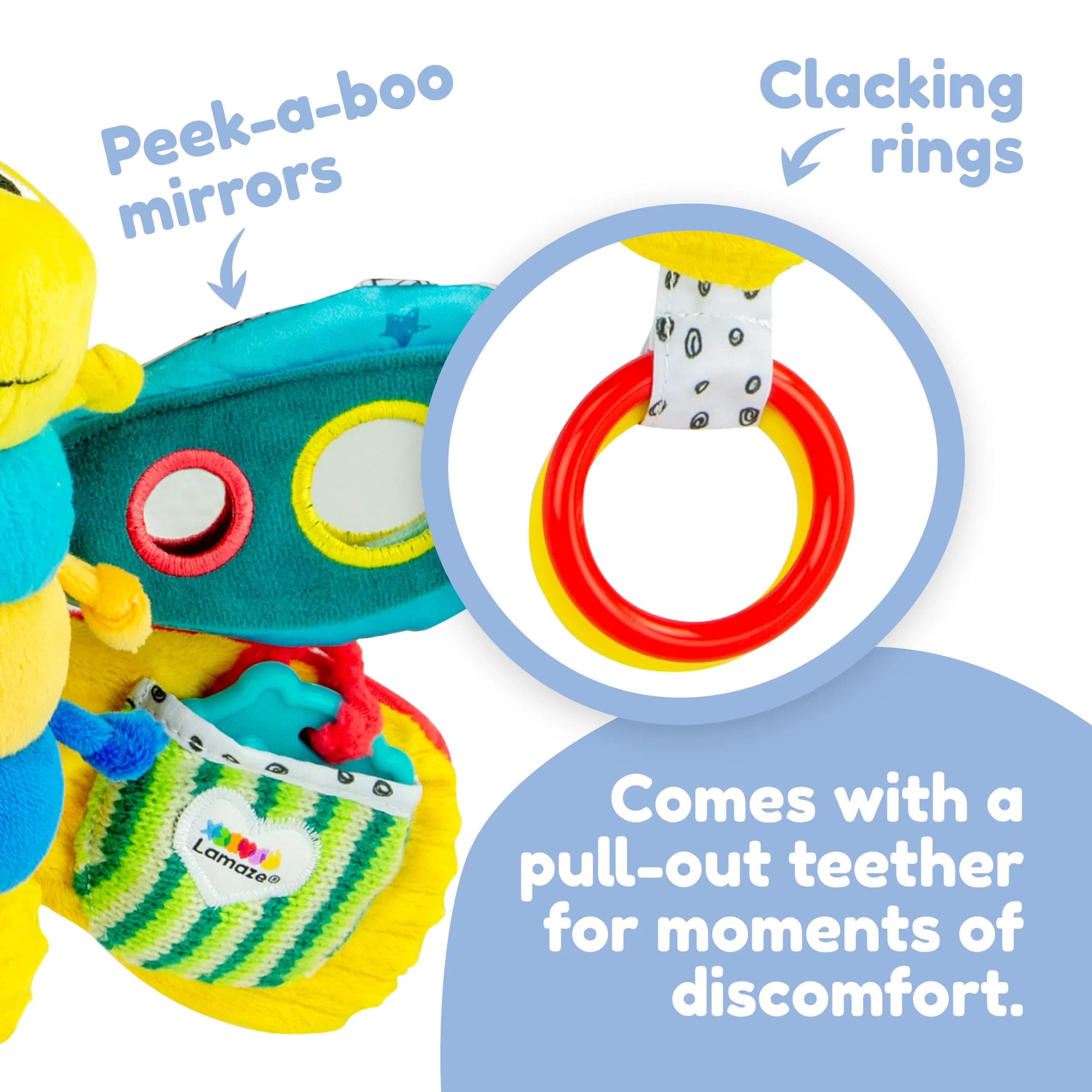 Lamaze Freddie the Firefly Clip-On Stroller Toy | Sensory Crinkle & Teether for Babies 0+ Months - view 4