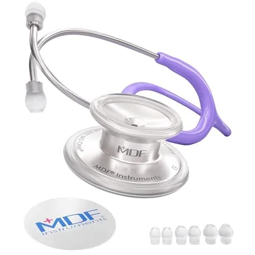 MDF Instruments MD One Stainless Steel Adult Stethoscope | Dual Head, Pastel Purple Tube, Silver Chestpieces thumbnail 1