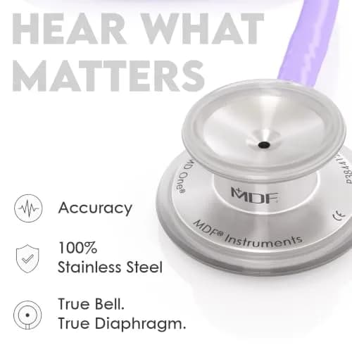 MDF Instruments MD One Stainless Steel Adult Stethoscope | Dual Head, Pastel Purple Tube, Silver Chestpieces thumbnail 5