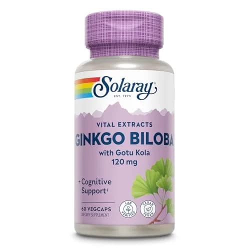 SOLARAY Ginkgo Biloba Extract with Gotu Kola | Brain & Female Libido Support, 60 VegCaps thumbnail 1