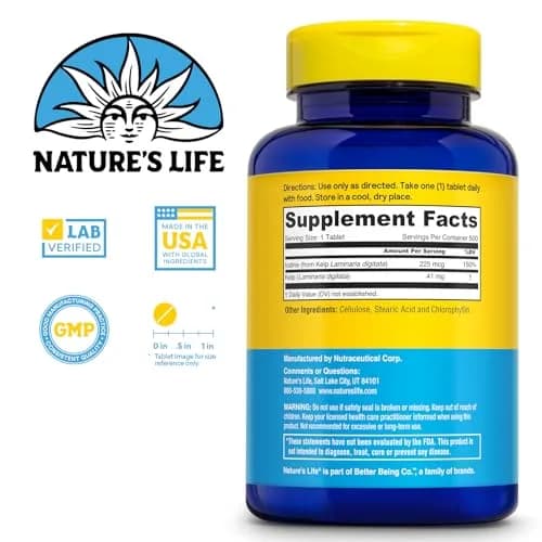 Nature's Life Icelandic Kelp 41 mg | Iodine Tablets for Thyroid Support, 500 Servings (225 mcg Iodine) (70-120c) thumbnail 2