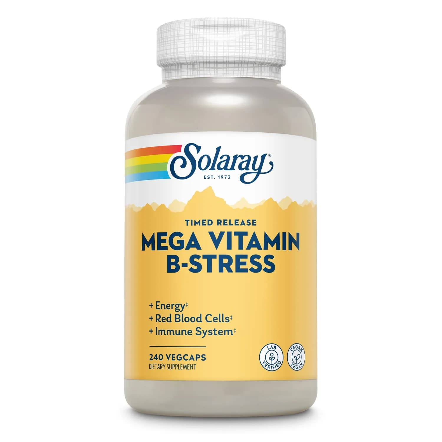 SOLARAY Mega Vitamin B-Stress Time Release, 240 VegCaps | Supports Stress & Energy, Vegan