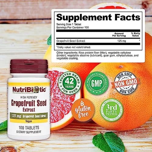 NutriBiotic Grapefruit Seed Extract Tablets 125mg | Vegan, Gluten Free, Non-GMO | 100 Count | Premium Grade GSE with Bioflavonoids thumbnail 3