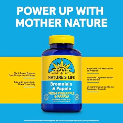 Nature's Life Bromelain & Papain Proteolytic Enzyme Supplement 250 Capsules | Digestive Support with Plant-Based Enzymes thumbnail 4
