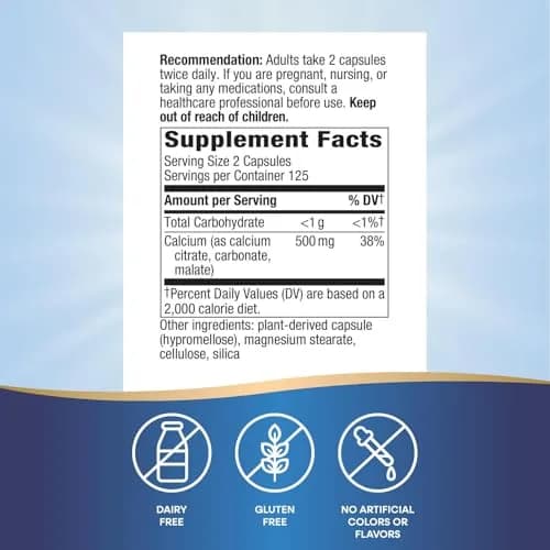 Nature's Way Calcium Citrate, Carbonate & Malate 500mg 250 Count (125 Servings) | Supports Healthy Bones & Teeth thumbnail 2