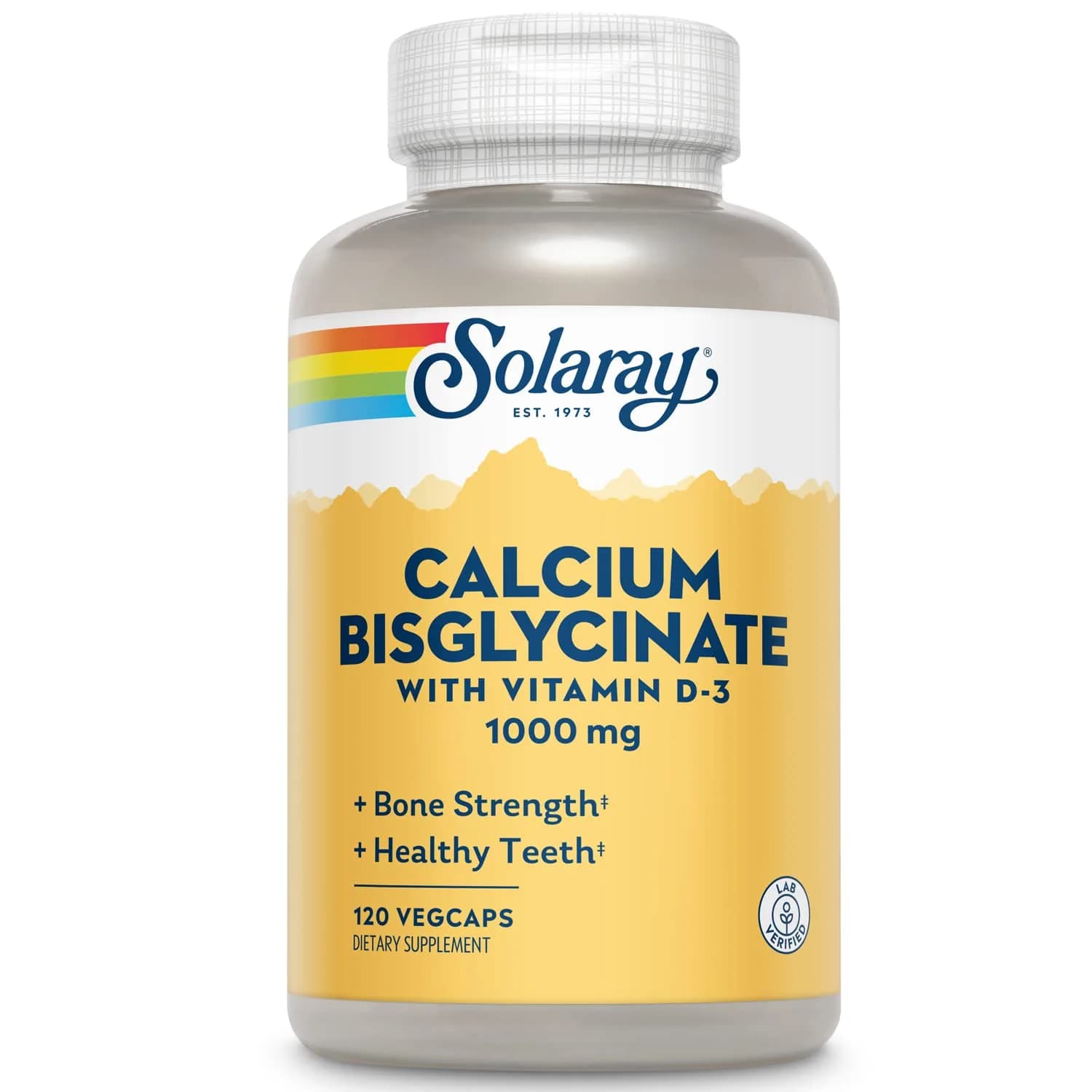 SOLARAY Calcium Bisglycinate Supplement 1000mg 120 Veg Caps | Bone & Teeth Support, Enhanced Absorption