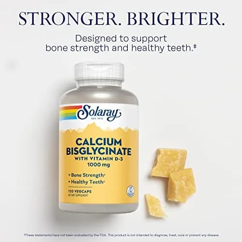 SOLARAY Calcium Bisglycinate Supplement 1000mg 120 Veg Caps | Bone & Teeth Support, Enhanced Absorption thumbnail 3