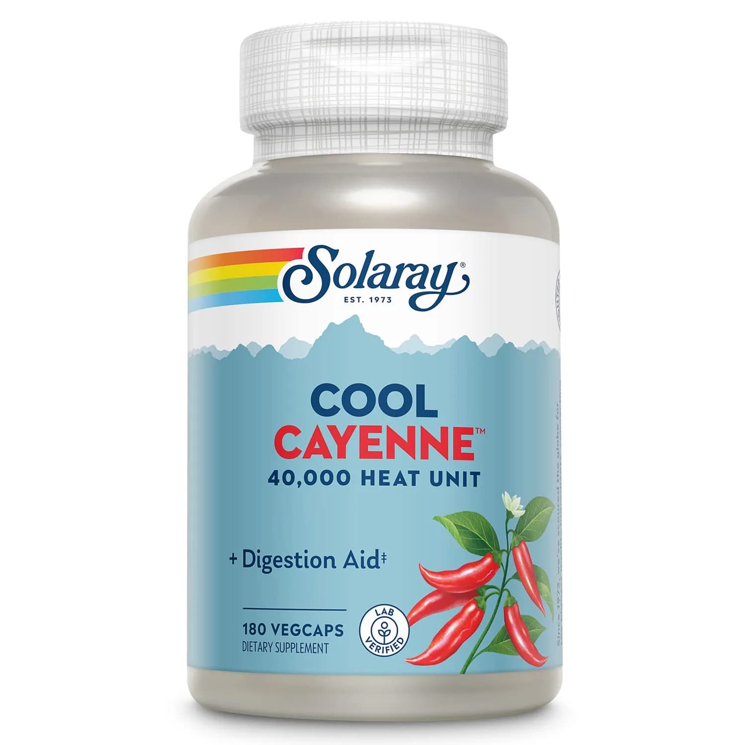 SOLARAY Cool Cayenne Pepper 40,000 HU | Digestion & Circulation Support, Lab Verified, 180 VegCaps